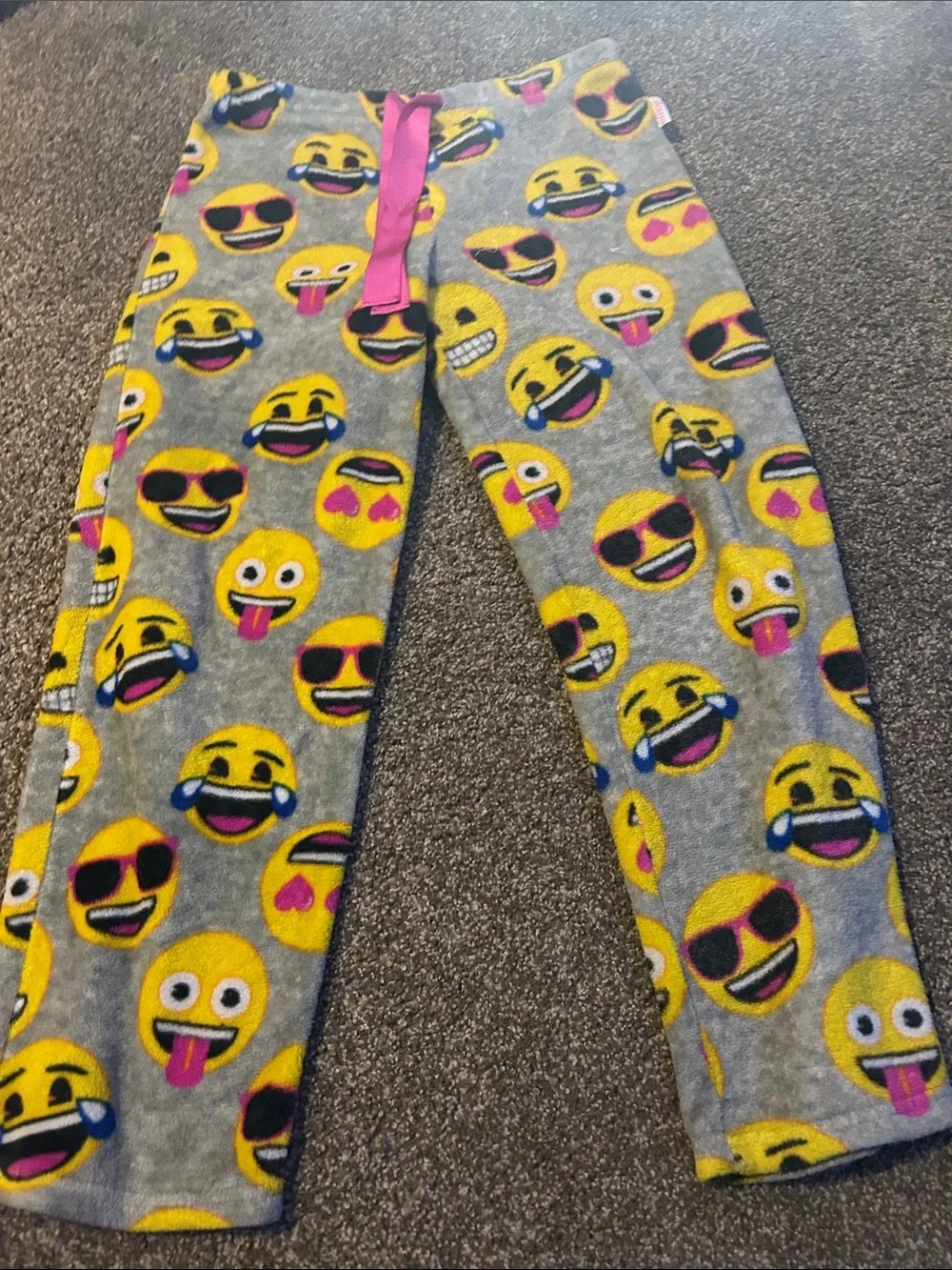 Kids Emoji Fleece Pajama Bottoms - Gray with Yellow Emoji Print